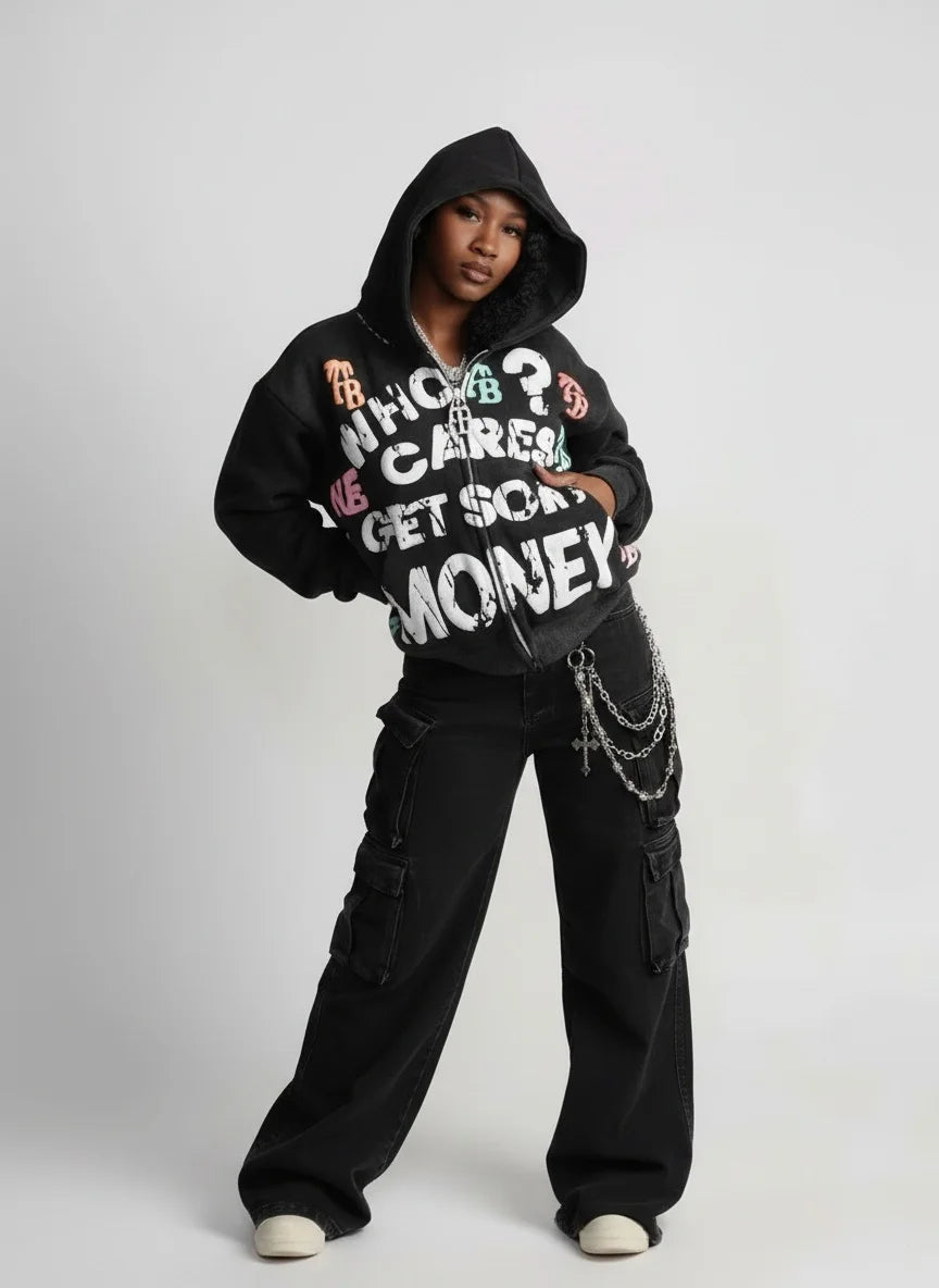 Gothic rock letter print hoodie