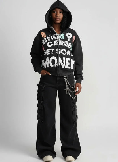 Gothic rock letter print hoodie
