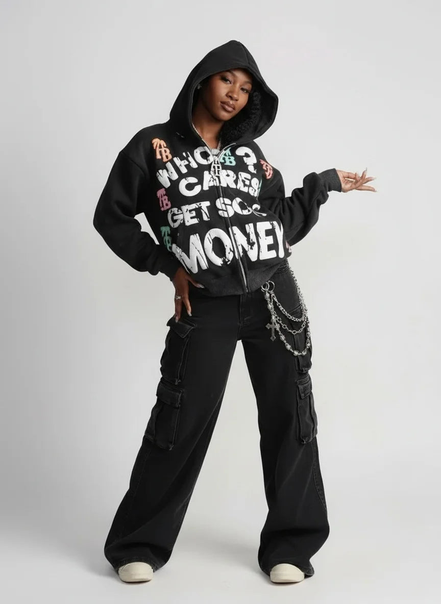 Gothic rock letter print hoodie