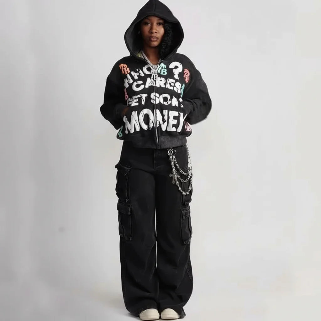 Gothic rock letter print hoodie
