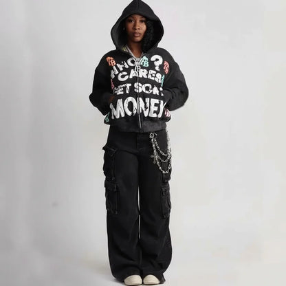 Gothic rock letter print hoodie