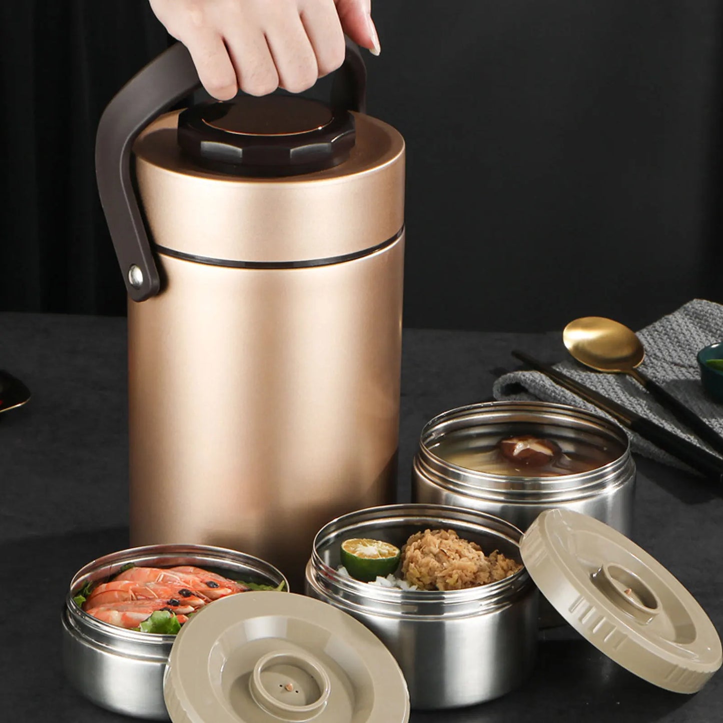 3 Layer Vacuum Insulated Lunch Box Portable