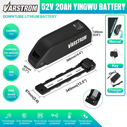 Ebike Battery 48V 25AH 52V 20AH 40A BMS Downtube Lithium Cell