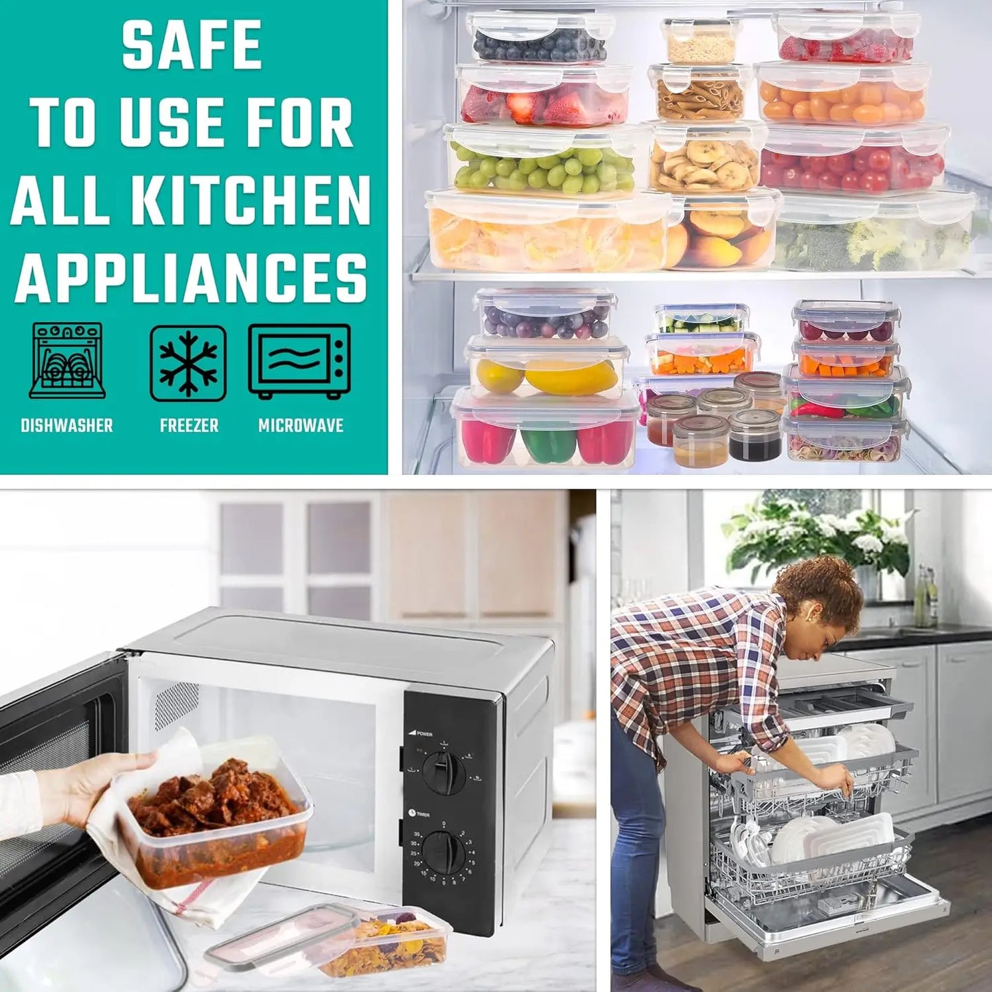 50 Pcs Large Food Storage Containers with Lids Microwave Safe