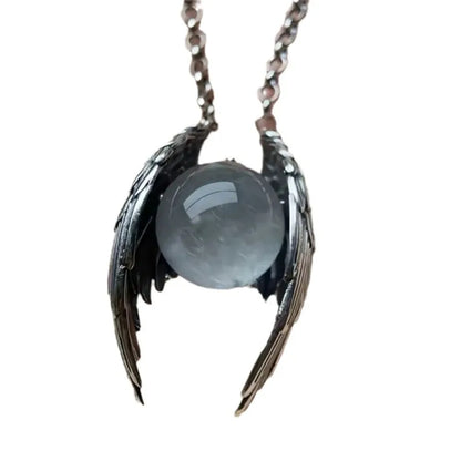 Silver Color Ghost Wings Round Smooth Pendant Necklace