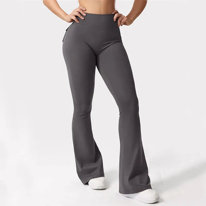 Women's Yoga Flare Trousers, High-Waisted Tummy-Control