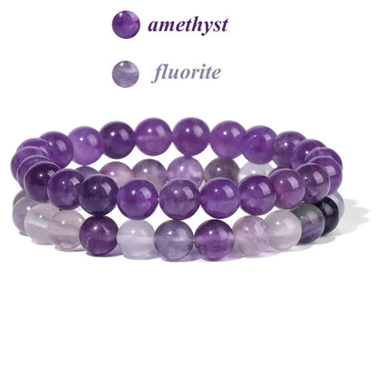 2Pcs Colorful Natural Stone Bead Bracelet Set 8MM Natural Agates Turquois Amethysts Quartzs Gem Stretch Bangle Jewelry Gift