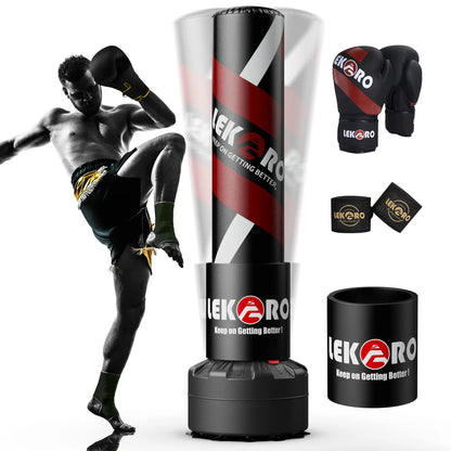 Standing boxing post with gloves