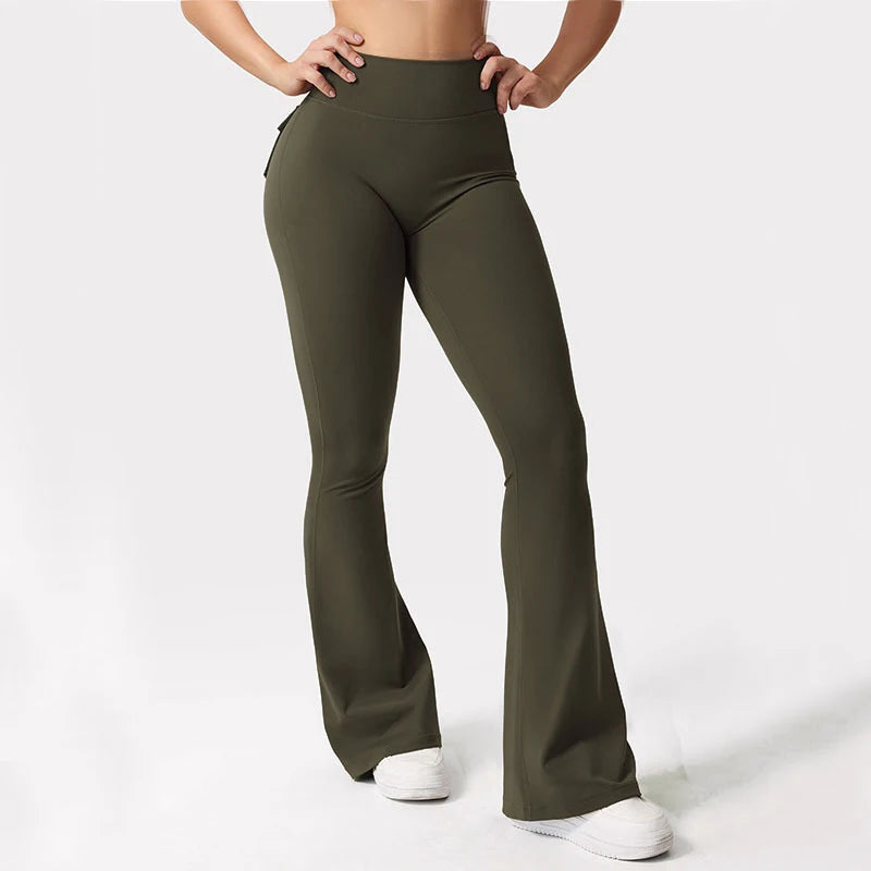 Women's Yoga Flare Trousers, High-Waisted Tummy-Control