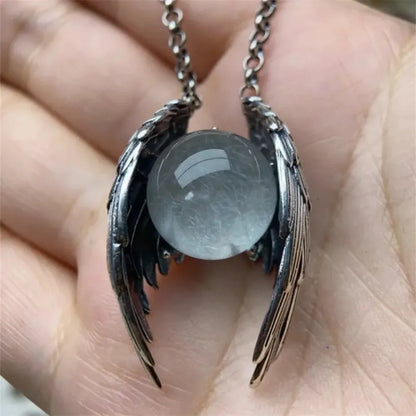 Silver Color Ghost Wings Round Smooth Pendant Necklace