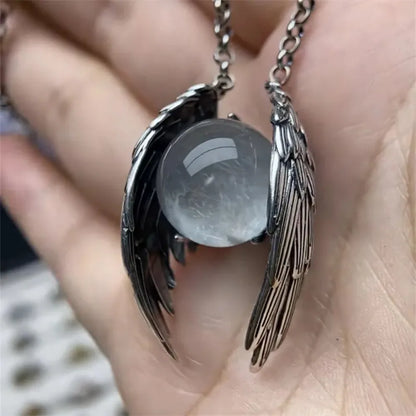 Silver Color Ghost Wings Round Smooth Pendant Necklace