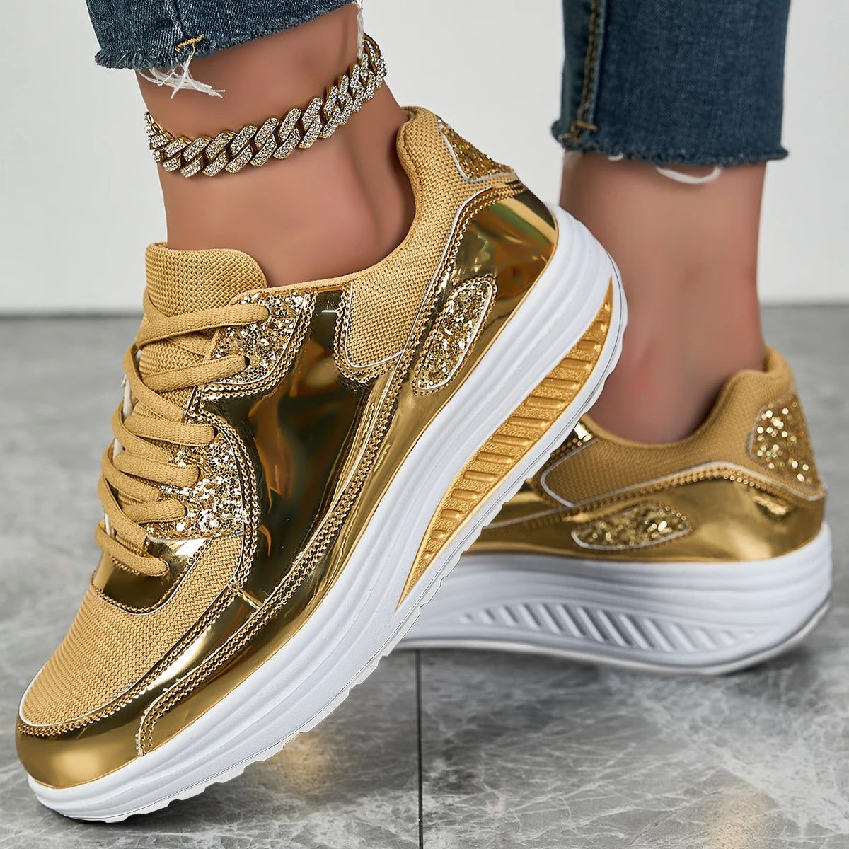 Women shiny Orthopedic Sneakers Walking Shoes