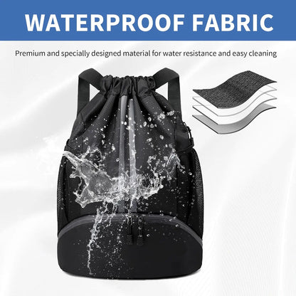 Drawstring Backpack Gym Bag with Shoes Compartment