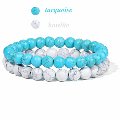 2Pcs Colorful Natural Stone Bead Bracelet Set 8MM Natural Agates Turquois Amethysts Quartzs Gem Stretch Bangle Jewelry Gift