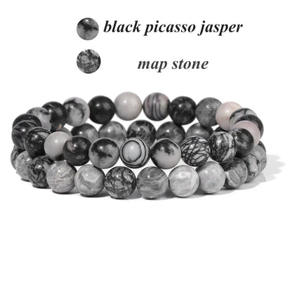 2Pcs Colorful Natural Stone Bead Bracelet Set 8MM Natural Agates Turquois Amethysts Quartzs Gem Stretch Bangle Jewelry Gift