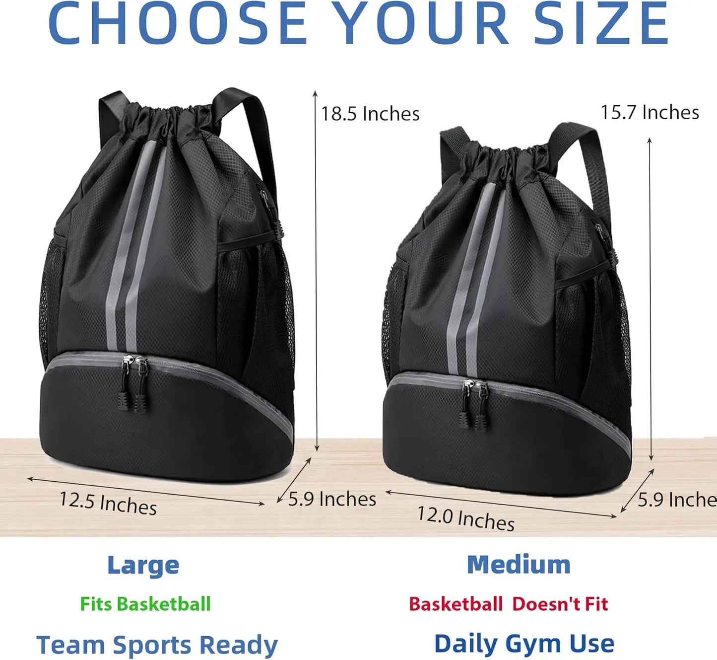 Drawstring Backpack Gym Bag with Shoes Compartment