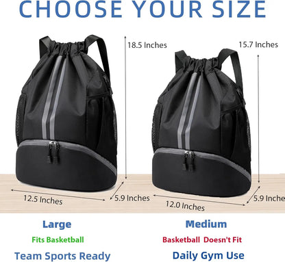 Drawstring Backpack Gym Bag with Shoes Compartment
