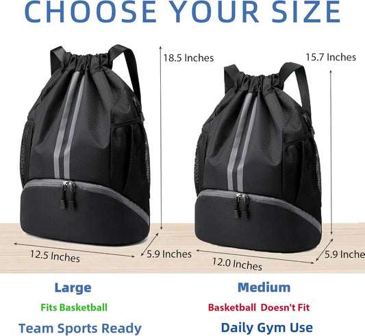 Drawstring Backpack Gym Bag with Shoes Compartment