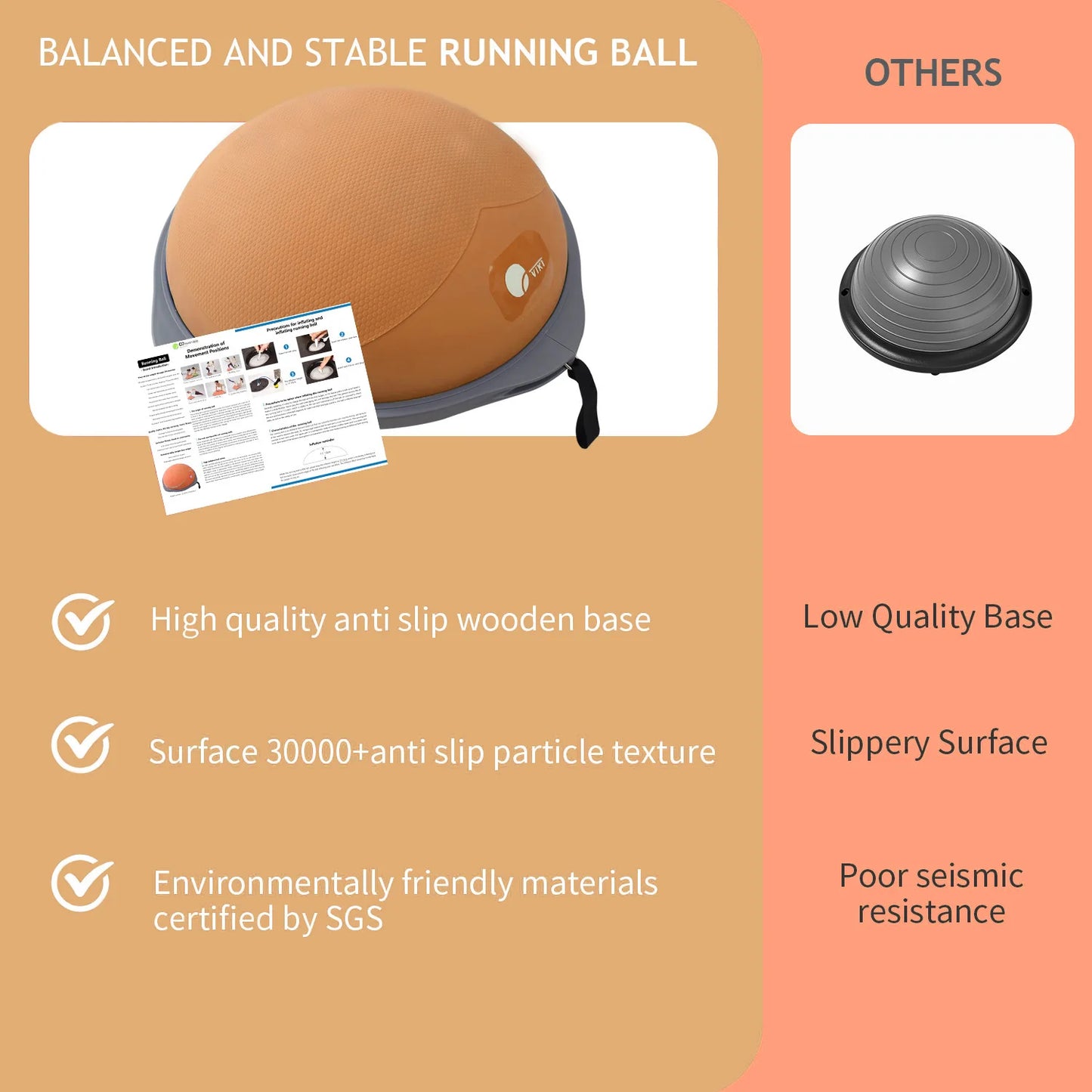 Balancing half ball trainer for core and stability/BOSU