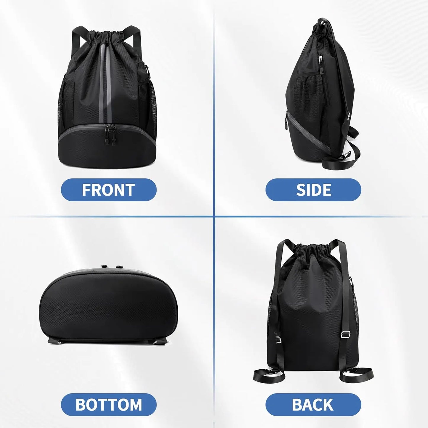 Drawstring Backpack Gym Bag with Shoes Compartment