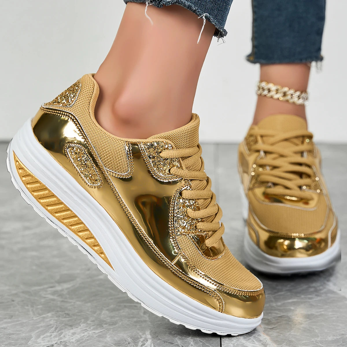 Women shiny Orthopedic Sneakers Walking Shoes