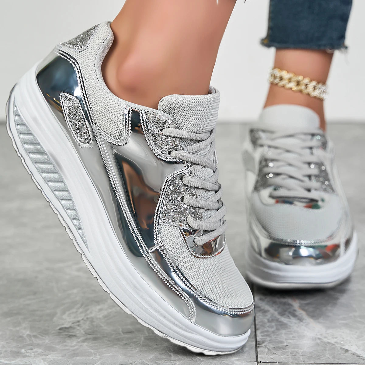 Women shiny Orthopedic Sneakers Walking Shoes