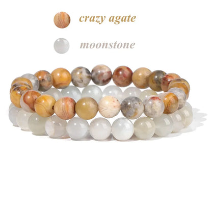 2Pcs Colorful Natural Stone Bead Bracelet Set 8MM Natural Agates Turquois Amethysts Quartzs Gem Stretch Bangle Jewelry Gift