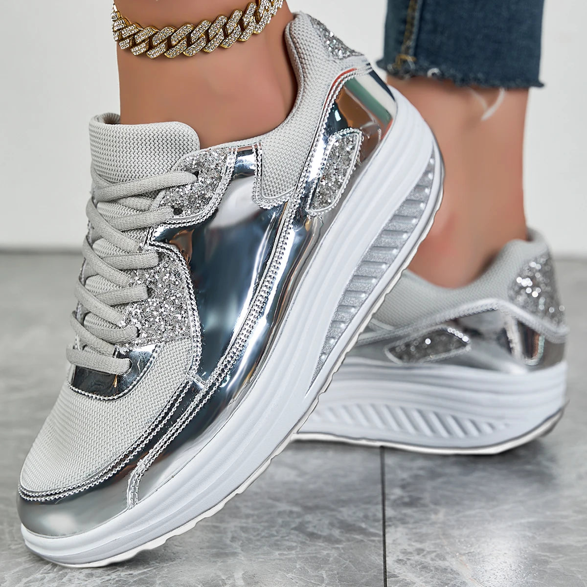 Women shiny Orthopedic Sneakers Walking Shoes
