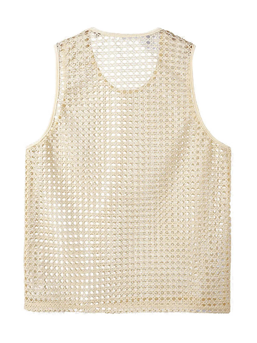 Men's Sleeveless Tank Top, Hollow Out Neck